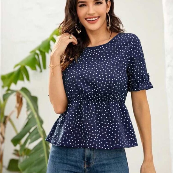Blue polka dot Ruffle Hem Blouse from Shein - Picture 6 of 9